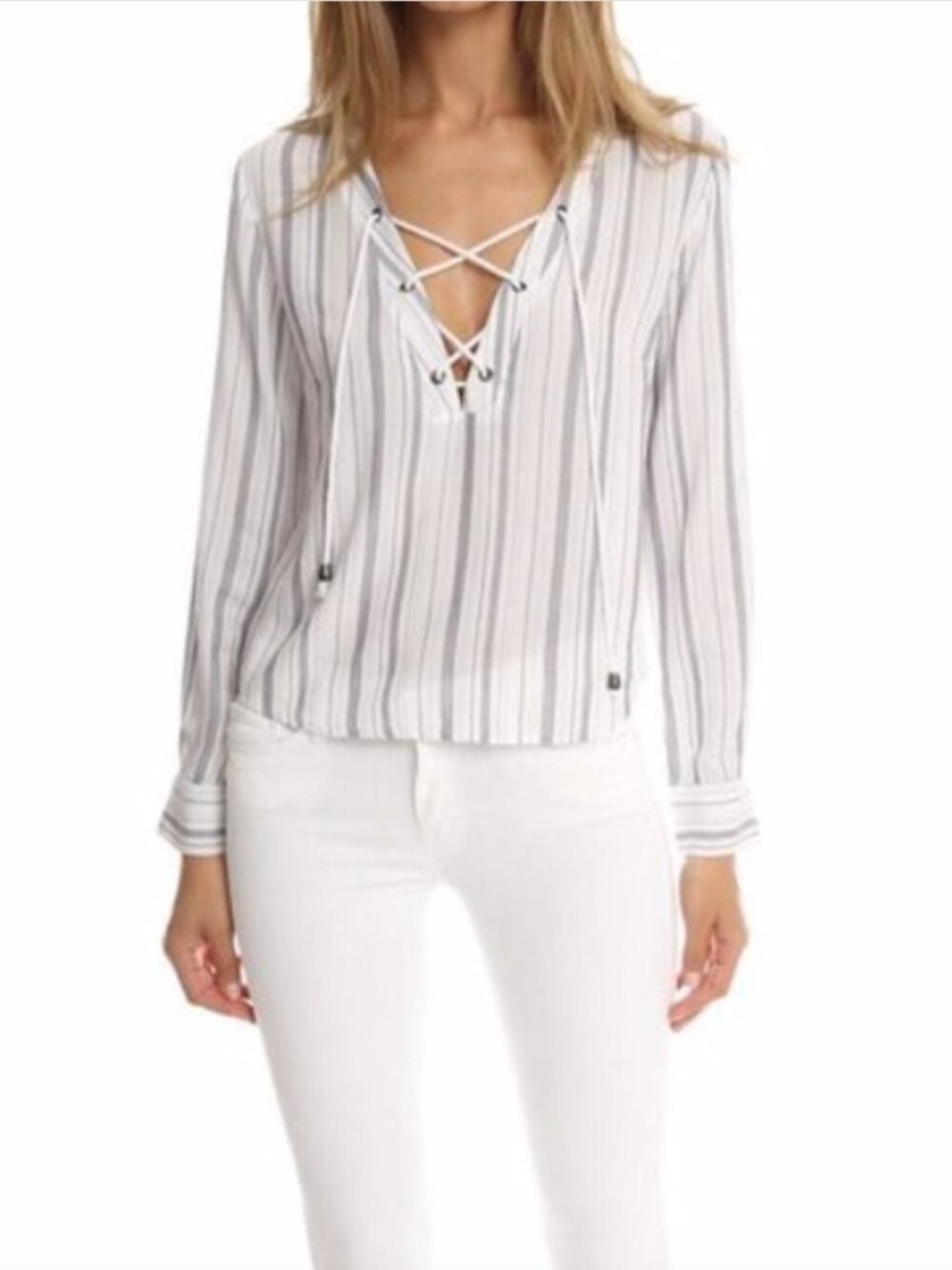 {Rails} Grace Patriot Striped Lace Front Top | White ~ Size Small